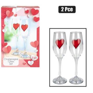 Open Bar Champagne Glass with Heart Print Pair