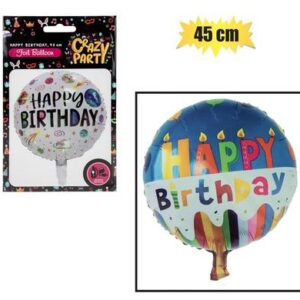 Balloon Helium Round Happy Birthday 4 45cm f-01 – Assorted