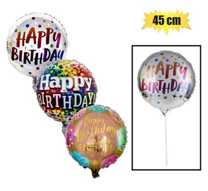 Balloon with Stick Air Bday 45cm – Assorted
