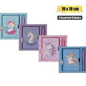 Novelty Unicorn Notebook with Pen 19 x 18cm