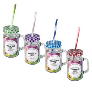Drinking-jar Glass & Straw 450ml Colour – Assorted