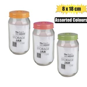 Storage-jar Glass 1000ml Assort.colour 8 x 18cm
