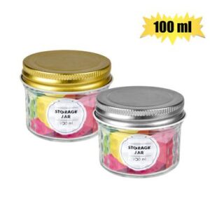 Storage-jar Glass 100ml Emboss with Mtl-lid