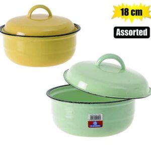 Food Dish Enamel 18cm with Lid Plain