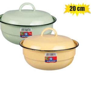 Food Dish Enamel 20cm with Lid Plain