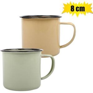 Mug Enamel 8cm Cream / Green