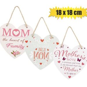 Plaque MDF Sign Heart 18 x 18cm Mom