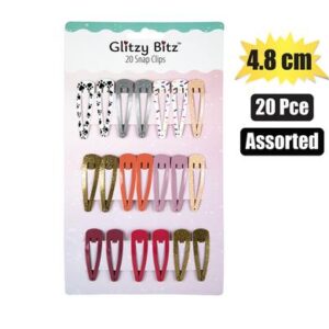 Glitzy Bitz Hair Clips 20-piece 4.8cm Snap-on Assorted