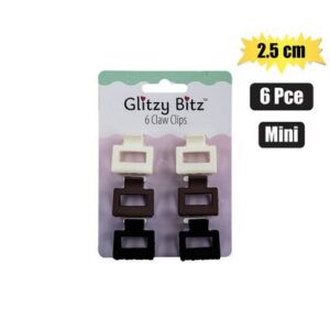 Glitzy Bitz Hair Claw Clips 6-piece Square Mini 2.5cm