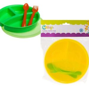 Cooey Feeding Plate Plastic 3-div with Cutlery