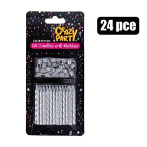 Birthday Candle 24 Candles & Holders Silv
