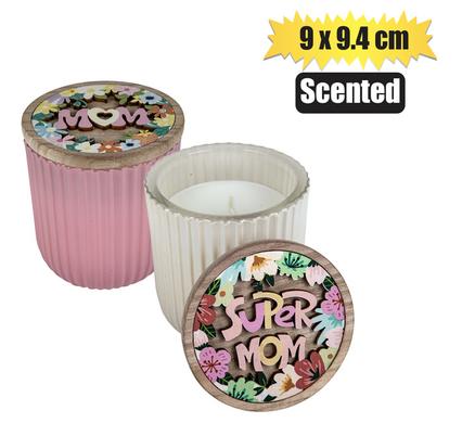 Candle in Glass Mom Carved Lid 9.9.4cm