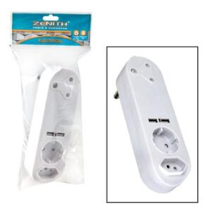 Plug-adaptor 1 x 16amp 2 x 5amp 2xusb Zenith