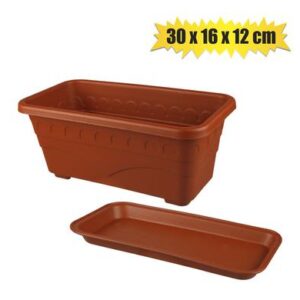 Planter with Tray 30 x 16 x 12cm Plastic Rect