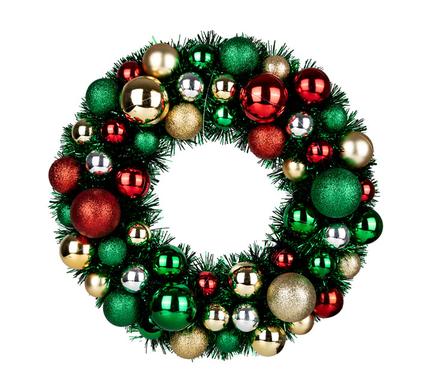 Christmas Wreath with Baubles & Tinsel 33cm