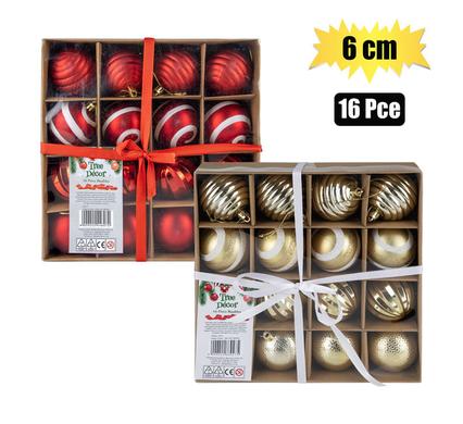 Christmas Baubles with White 16-piece 6cm