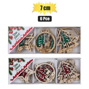 Christmas Tree Decor Wooden Ornament 7cm 6-piece