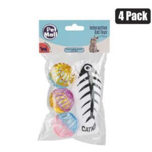 Petmall Pet Cat Toy Balls & Fish 4 Pack