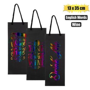 Gift-bag Paper Wine Eng Words 13 x 35cm Black