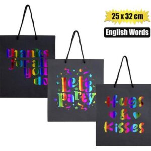 Gift-bag Paper Eng Words Large 25 x 32cm Black