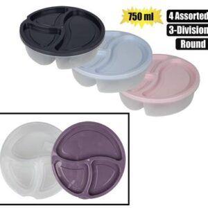 Bee Home Lunch Box Clear Base 3-div 750ml Round