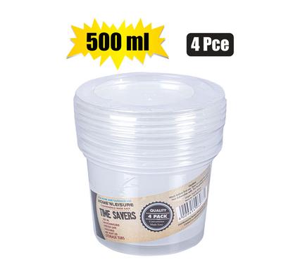 Home 'N Leisure Timesavers Container Clear 4-piece 500ml Round 8cm H