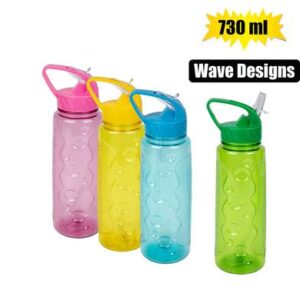 Water Bottle 730ml with Straw Wave Design