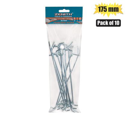 Zenith Tools & Hardware Pegboard-hooks Single-prong 175mm pkt-10