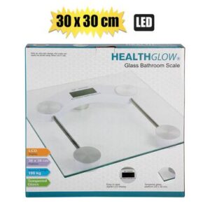 Health Glow Bathroom Scale Square Lcd Glass Platform
