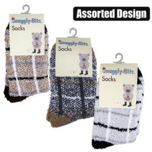 Snuggly Bits Socks Adult Fluffy Check Design Assorted