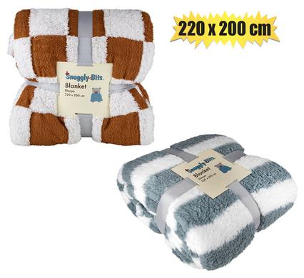 Snuggly Bits Blanket Check Soft Sherpa 220 x 200cm Assorted