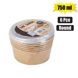 Home 'N Leisure Timesavers Kraft Paper Bowls with Lid 750ml 6-piece Round
