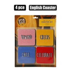 Open Bar Coaster-set 4-piece MDF Sentiment Assorted