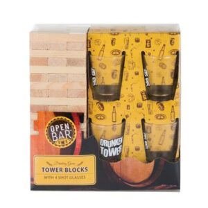 Open Bar Drinking Game Tower Blocks with 4 Glasses