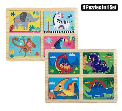 Puzzle Wood Tray 4 x 4-piece – Assorted