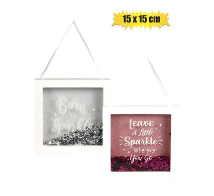 Hugs & Kisses Ornament Baby Hang Sparkle Box 15 x 15cm Assorted