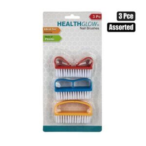 Health Glow Nail Brush Plastic 3-piece Colours – Assorted