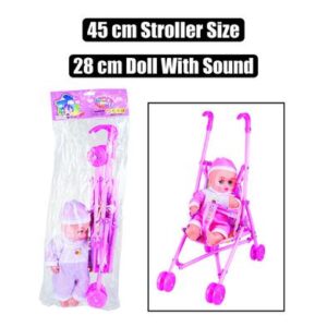 Perfect Play Baby Doll 28cm with Sound & Stroller