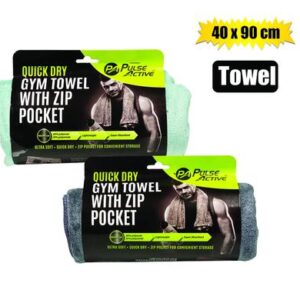 Pulse Active Fitness Gym Towel Zip Pocket 40 x 90cm