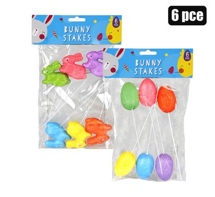 Easter Glitter Foam Decor Stakes 6-piece Ast