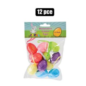 Easter Decor Eggs Glitter with Ribbon 12-piece