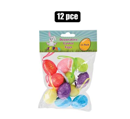 Easter Decor Eggs Glitter with Ribbon 12-piece
