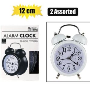 Clock Alarm Mtl Twin Bell 12cm Assorted