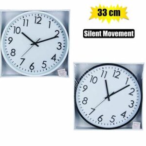 Clock Wall Plastic Round 33cm Glass-face