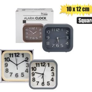 Clock Alarm Plastic Square 10 x 12cm Assorted