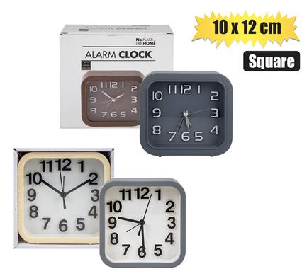 Clock Alarm Plastic Square 10 x 12cm Assorted