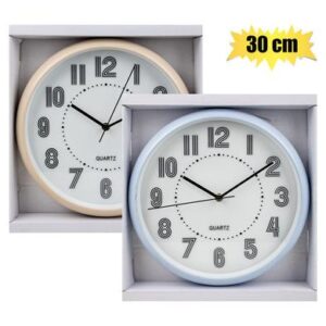 Clock Wall Plastic Round 30cm Assorted