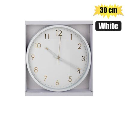 Clock Wall Plastic Round 30cm White